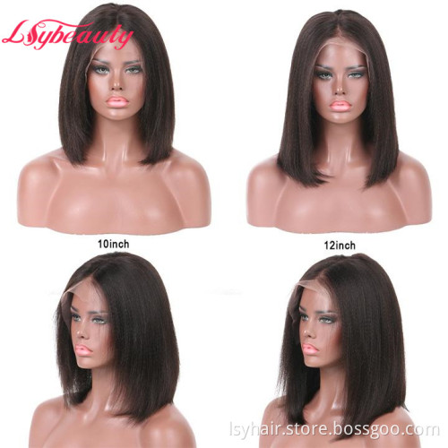 Lsy 4x4 Bob Kinky Straight Lace Closure Human Hair Wig Unit Lace Front Wig 100% Human Hair Lace Wigs Sales For Black Women
